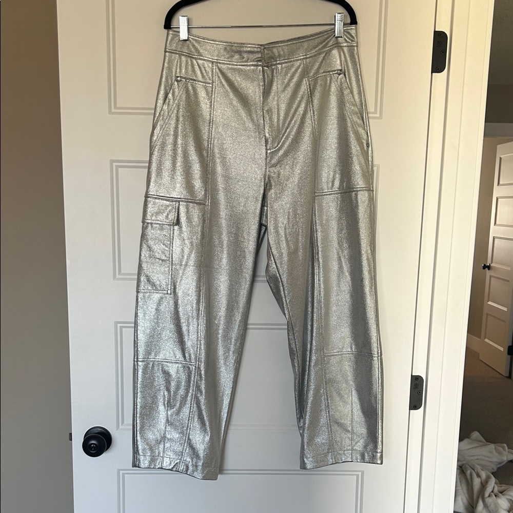 Anthropologie Metallic Silver Cargo Trousers